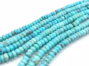 4MM Natural Turquoise Smooth Roundel shape . Top Quality genuine Turquoise beads, Length 16"