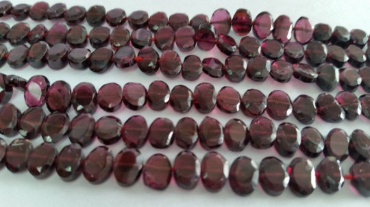 Garnet Faceted Oval 5x7mm Center Drill in 16 Inch Length , Red garnet Faceted Beads . Gemstone beads