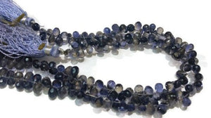 Iolite Faceted Drop Briolettes Small Size 6X8mm AAA quality , length 8"  Gemstone faceted Briolettes .