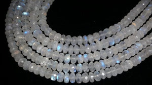 Big Hole 6MM Rainbow Moonstone faceted Rondelles , Length 14''Top Quality . Natural Moonstone beads .