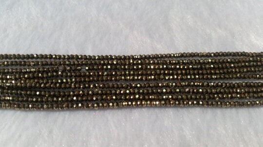 2MM China Cut Natural Pyrite Faceted Roundel , Natural Super Fine Cutting small size beads , length in 40Cm