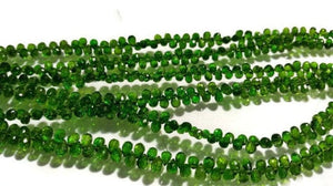 Chrome Diopside faceted Drop shape , Very good quality in 8" Length ,small briolette size 3x4 to 3x5MM,country of origin Russia