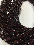 5 Strands, Natural Red Garnet Square Beads Straight Drill , 6mm 16 Inch Strand