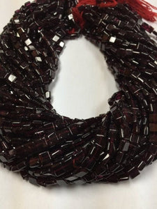 5 Strands, Natural Red Garnet Square Beads Straight Drill , 6mm 16 Inch Strand