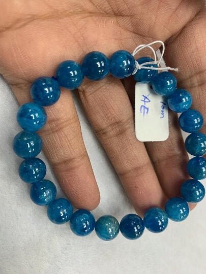 10mm Neon Apatite Smooth Beads Bracelet, Perfect Round Beads, length 7.5'' stretch bracelet .