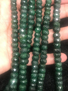 Emerald faceted Roundel 6-9MM . Green Corundum faceted beads. gemstone beads. length 15"