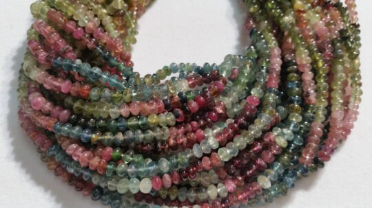 Multy Tourmaline Smooth Roundel 3MM , Origin from Mozambique . Natural Multi color tourmaline . length 15 Inch