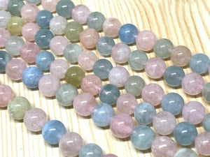 8mm Aquamarine & Morganite Smooth Round beads, AAA Quality 40 cm Length - Aquamarine Round Beads- Morganite Round Beads