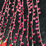 Ruby Faceted Pear Shape 5X7MM, Ruby Briolette 8" Top Quality pear shape side drilled . Dyed Ruby Corrundum faceted beads