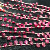 Ruby Faceted Pear Shape 5X7MM, Ruby Briolette 8" Top Quality pear shape side drilled . Dyed Ruby Corrundum faceted beads