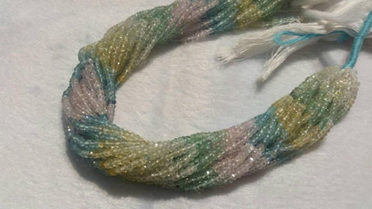 Pack of 2 Strand Multi Color Aquamarine faceted Rondelles AAA grade, size 3-3.5mm, Length 14