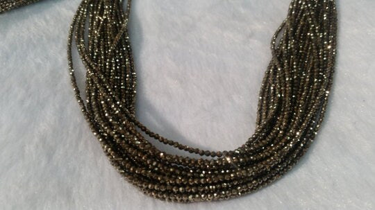 2MM Round China Cut Natural Pyrite Faceted , Natural Super Fine Cutting small size beads , length in 40 Cm