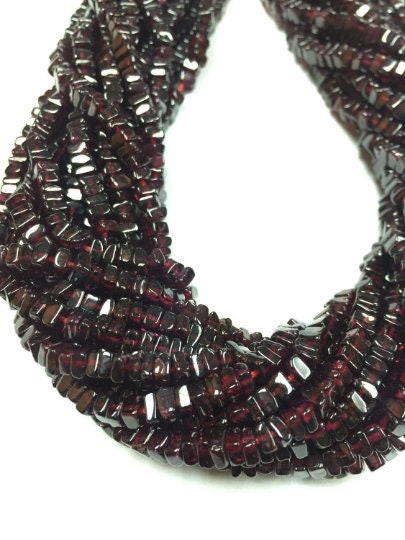 5 Strands, GARNET SQUARE Centre Drill Beads, 4mm size, 16 Inch Strand