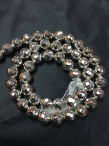 6mm Pyrite Round Faceted Silver Coating , Beautiful beads, Length 14", Pyrite Faceted Beads - 57 Beads Approx