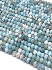 5mm Larimar Faceted Rondelle - Length 20 cm - Natural Larimar Roundel Beads- Origin Dominican Republic