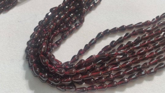 Garnet Drops  6X9 mm size Straight Drill, Length of Strand 16