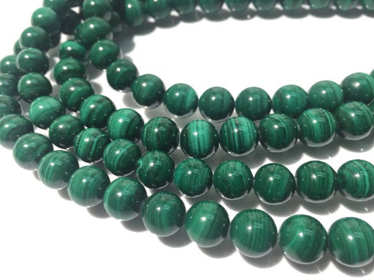 10mm Malachite Round Beads , Length of strand 40 Cm - Top Quality Beads- Malachite Beads - Dark Green Color- AAA Quality