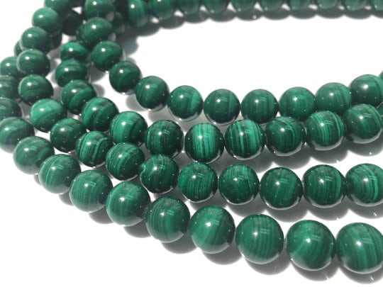 10mm Malachite Round Beads , Length of strand 40 Cm - Top Quality Beads- Malachite Beads - Dark Green Color- AAA Quality