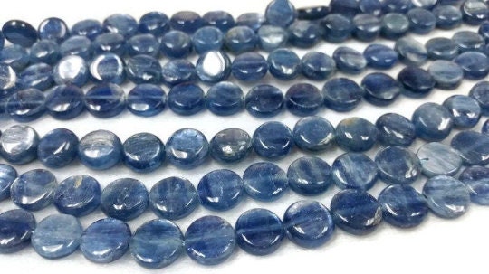 10mm Kyanite Coin Beads AAA Quality , Blue Kyanite top quality Rare Available- Kyanite Beads 40cm