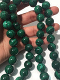 14 mm Malachite Round Beads , Length of strand 40 Cm - Top Quality Beads- Malachite Beads - Dark Green Color- AAA Quality