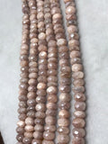 Moonstone 8mm Faceted Roundel Coating, length 14" Good Quality faceted beads , peach moonstone coating