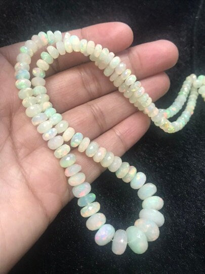 Ethiopian Opal Faceted Roundel Beads 5-8mm size, 16 Inch Strand, Superb Quality,