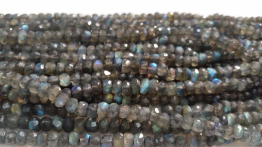 Labradorite hand cut faceted B Quality , size 7mm , Length of strand 14