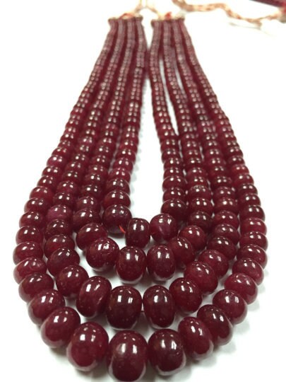 Ruby Roundels, Ruby Necklace, Dyed Ruby Beads, 16