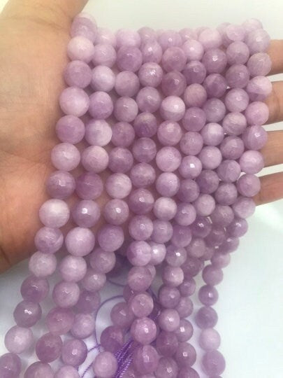 10MM Kunzite Round Faceted Beads, AAA Quality, Length 40cm -Natural Kunzite Beads-Purple Color , AAA quality origin brazil