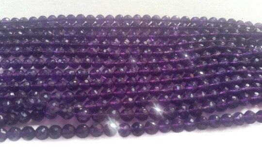 5mm Amethyst Round faceted , Top Quality faceted , Length of strand 13