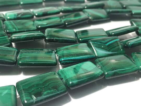 18x13 mm Malachite Rectangle Beads , Length of strand 40 cm - Top Quality , Natural Malachite Beads- Dark Green Color