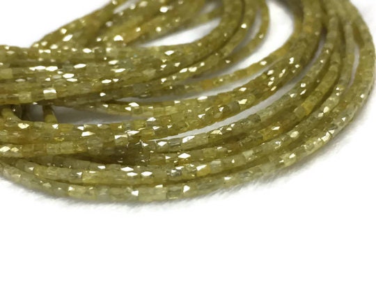 50% OFF Natural Diamond Faceted Cylindrical Beads Size 1.5-2 mm Light Yellow Color Approx 9 Cts (ON Request Can Make Necklace & Bracelet)