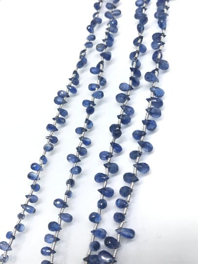 Kyanite faceted small drop Shape - Length 8 Inches , size 3X4MM , Natural Blue Kyanite  Briolette