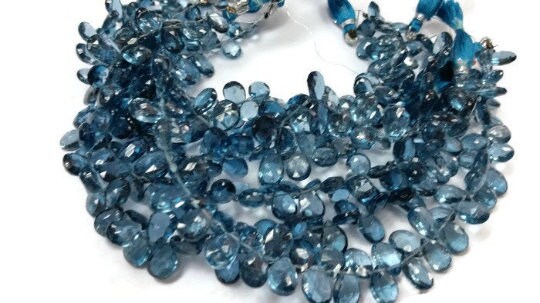 Blue Topaz London faceted Pear shape Briollete, Top Quality 8 Inch Strand, Size 5X7 MM  . London Topaz