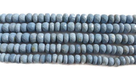 8MM Faceted Blue Opal Beads , Faceted Roundel Blue Opal . Length 14 Inch Blue Peruvian Opal beads