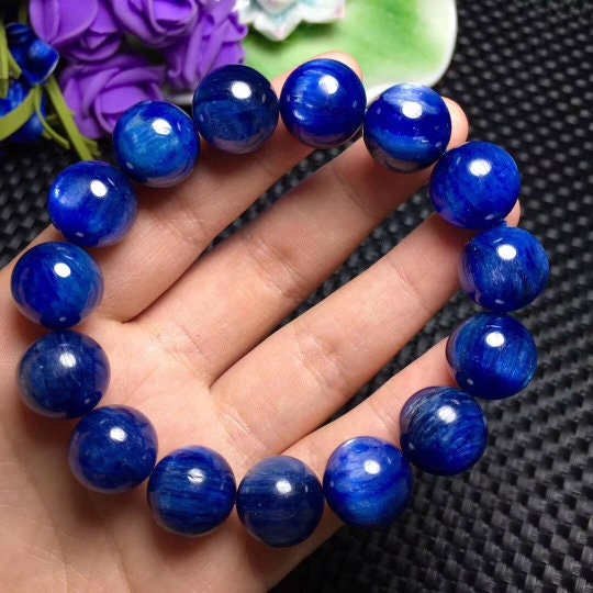 Kyanite Bracelet 14M , Natural Kyanite Bracelet, Kyanite Round Bracelet, Kyanite Beads Bracelet, Blue Beaded Bracelet Mens,Women Bracelet