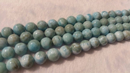 12MM Larimar Round Beads, Natural Larimar , AA Quality Length 7