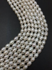 Pearl Rice Beads 5x7mm size, 15 Inch Strand , Freshwater cultured Pearl