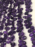Natural Amethyst Faceted Pear Shape 8" Strand 7x9 MM Approx Size , Top quality briolettes , Deep color Amethyst