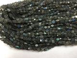 Labradorite Faceted Rectangle Shape  , AA Quality  faceted beads, length 13.5 Inch . Blue Flash Labradorite , Size 4X7MM