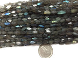 Labradorite Faceted Rectangle Shape  , AA Quality  faceted beads, length 13.5 Inch . Blue Flash Labradorite , Size 4X7MM