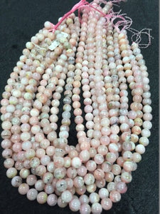 7mm Natural Pink Opal  Round Beads , Good Quality - Pink Color . Length 16 Inch