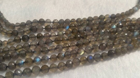 5MM Labradorite Round Faceted Beads , Good Quality with blue shining,length 14