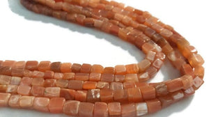 2 strand Pack, Peach Moonstone Smooth Brick shape beads- length 14 inch