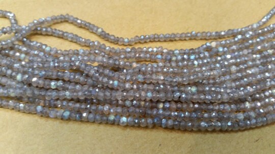 3MM Labradorite Coating faceted Roundel ,  labradorite with Blue Fire , Length of Strand 14