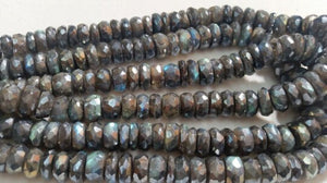 Labradorite Faceted Roundel Coating 10-15mm Graduated Necklace in 15" . Labradorite Coating beads