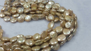 14MM Golden FreshWater cultured Pearl Coin , Natural Pearl , Length 16" Pearl Coin Necklace ,Flat Coin AA Quality