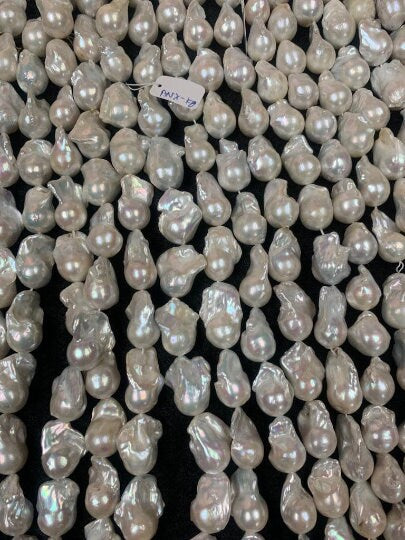 Pearl Baroque Shape -AA Quality - Length 40 cm- Size 15-17mm x 23-30 mm, Good Quality Natural Freshwater Pearl Baroque Beads -Code(ANX-Kg)