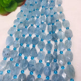 BLUE AQUAMARINE Flat Faceted Nuggets,Faceted tumble shape,Size 10-12X14-15MM , Length of strand 16" . blue Aquamarine tumble, origin Brazil