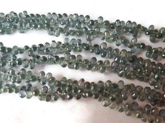 Green Sapphire faceted Drop Beads 3X5MM ,Natural sapphire small drop shape, Top Quality precious stone beads